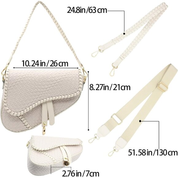 Women's White Saddle Shoulder Bag Clutch Purse Small Crocodile Leather Bag - Picture 4 of 5